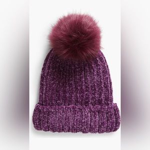Freshman Girls Chenille Purple Pom Pom Beanie